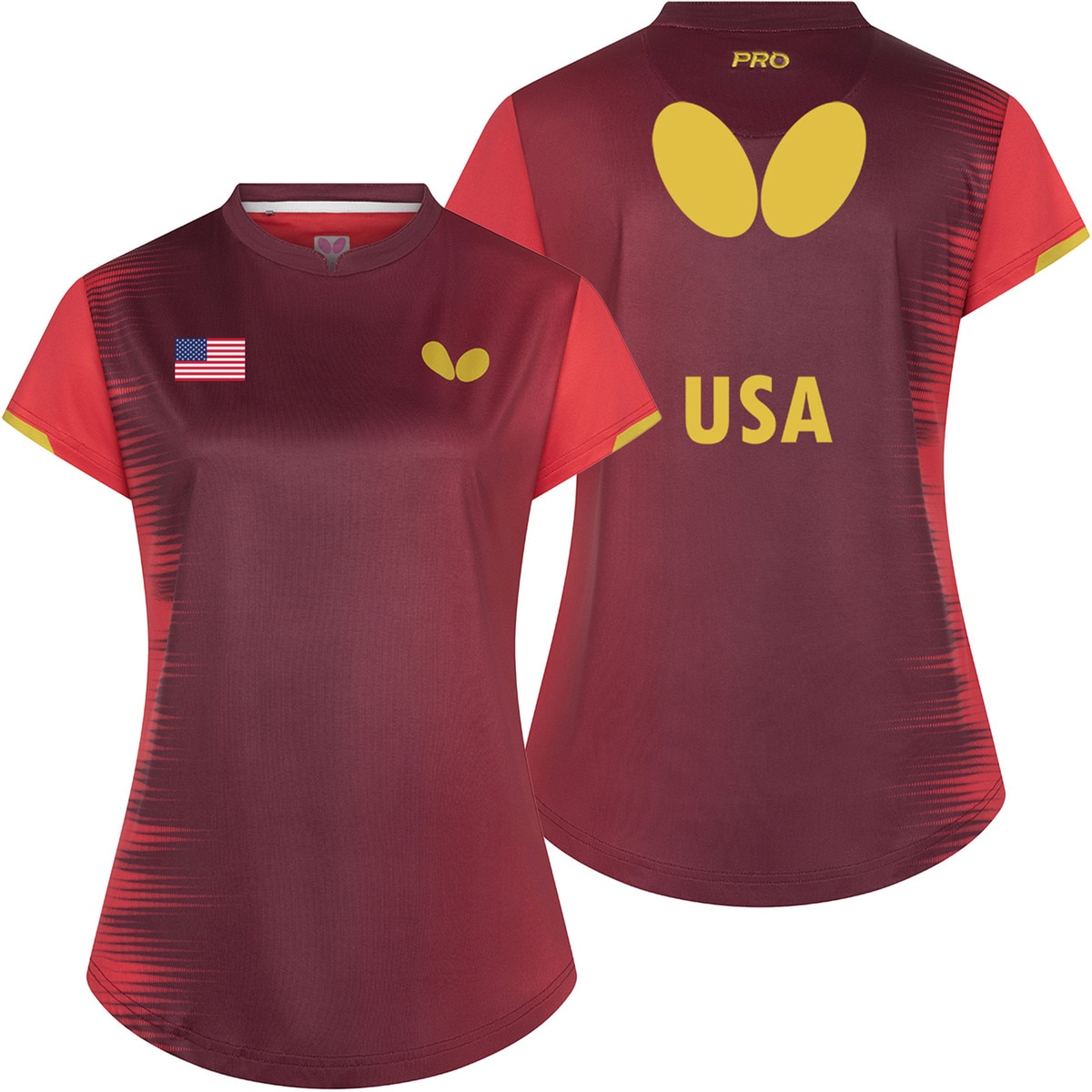Butterfly Table Tennis USA Team Lady Shirt 26 - Red - Front & Back